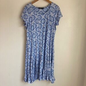 Tango Mango Blue White Geometric Sunburst Fit Flare Dress